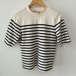 Frame Denim Cream and Black Striped Short Sleeve Tee